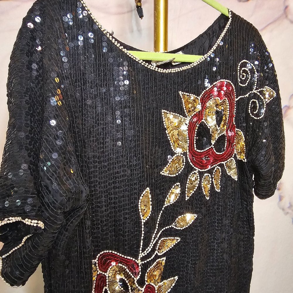Vintage Silk Cotton Castle Sequin Top